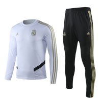 19-20 Real Madrid White Sweat Shirt Kit(Top+Trouser)