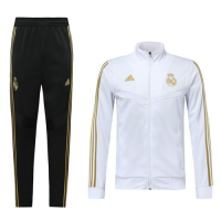 19-20 Real Madrid White High Neck Collar Training Kit(Jacket+Trouser)