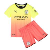 19/20 Manchester City Third Away Yellow&Orange Children's Jerseys Kit(Shirt+Short)