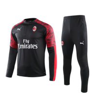 19/20 AC Milan Black Zipper Sweat Shirt Kit(Top+Trouser)