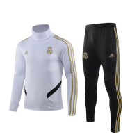 19/20 Real Madrid White High Neck Collar Sweat Shirt Kit(Top+Trouser)