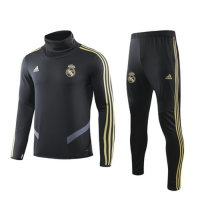 19/20 Real Madrid Black High Neck Collar Sweat Shirt Kit(Top+Trouser)