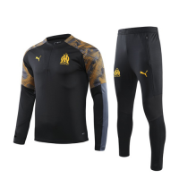 19/20 Marseille Black Zipper Sweat Shirt Kit(Top+Trouser)