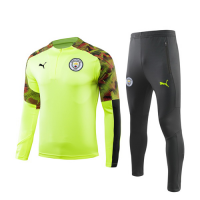 19/20 Manchester City Fluorescent Green Zipper Sweat Shirt Kit(Top+Trouser)