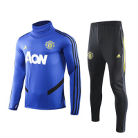 19/20 Manchester United Blue High Neck Collar Sweat Shirt Kit(Top+Trouser)