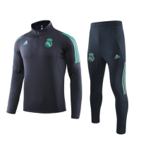 19/20 Real Madrid Navy High Neck Collar Sweat Shirt Kit(Top+Trouser)