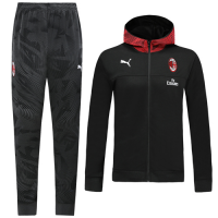 19/20 AC Milan Black Hoodie Training Kit(Jacket+Trouser)