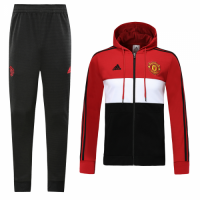 19/20 Manchester United Red&White Hoodie Training Kit(Jacket+Trouser)