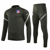 20/21 Atletico Madrid Dark Green Zipper Sweat Shirt Kit(Top+Trouser)