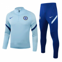 20/21 Chelsea Light Blue Zipper Sweat Shirt Kit(Top+Trouser)