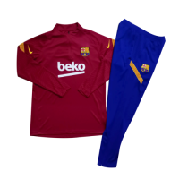 Kid's 20/21 Barcelona Red Zipper Sweat Shirt Kit(Top+Trouser)