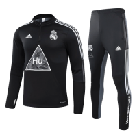 Real Madrid Human Race Black Zipper Sweat Shirt Kit(Top+Trouser)