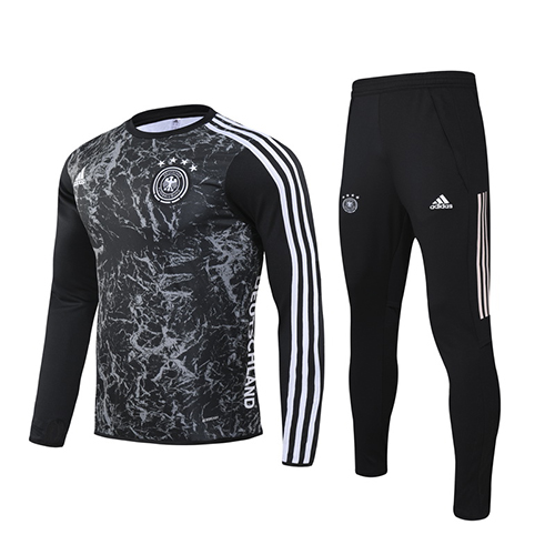 2020 Germany Black Navy O-Neck Sweat Shirt Kit(Top+Trouser)