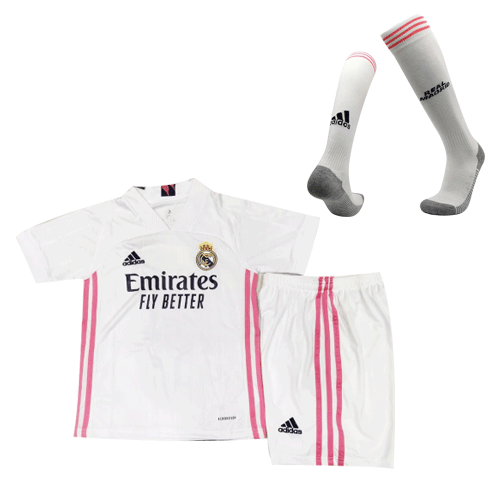 Real Madrid Kid's Soccer Jersey Home Whole Kit (Shirt+Short+Socks) 2020/21