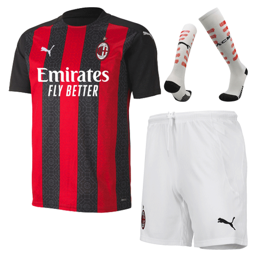AC Milan Soccer Jersey Home Whole Kit (Shirt+Short+Socks) Replica 2020/21