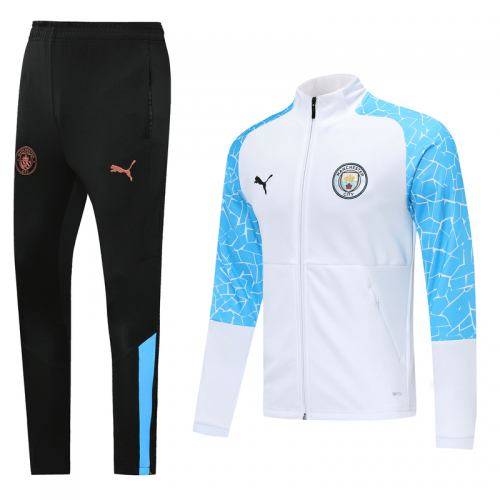 20/21 Manchester City White&Blue High Neck Collar Training Kit(Jacket+Trouser)