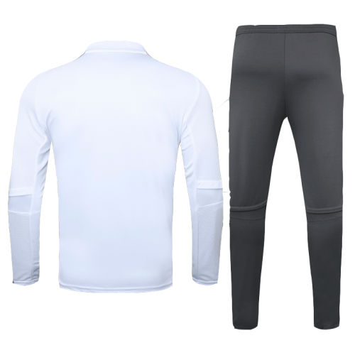 20/21 Real Madrid White Zipper Sweat Shirt Kit(Top+Trouser)