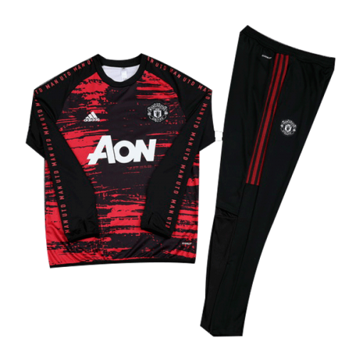 Kid's 20/21 Manchester United Red&Black Sweat Shirt Kit(Top+Trouser)
