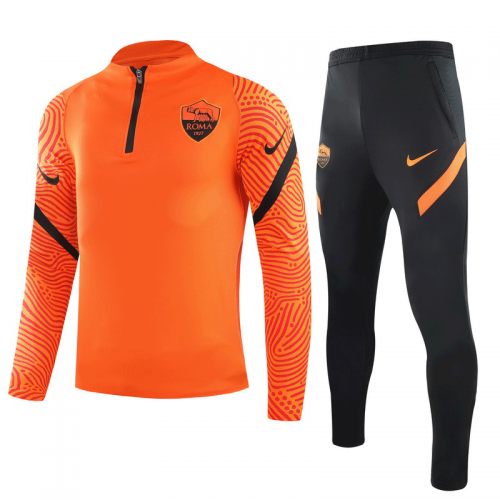 20/21 Roma Orange Zipper Sweat Shirt Kit(Top+Trouser)