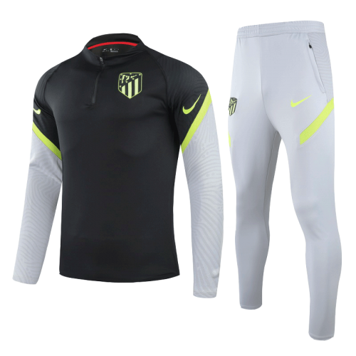 20/21 Atletico Madrid Black Zipper Sweat Shirt Kit(Top+Trouser)