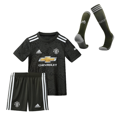 20/21 Manchester United Away Black Kid's Jerseys Whole Kit(Shirt+Short+Socks)