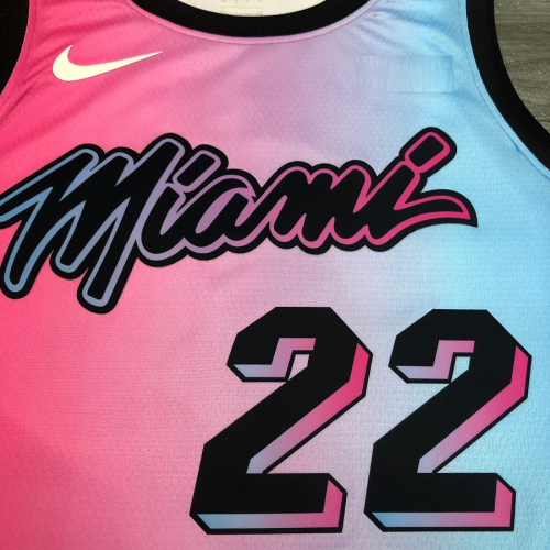 Mænd Trøje Miami Heat Jimmy Butler 22 2020-21 City Edition Pink Blå Swingman