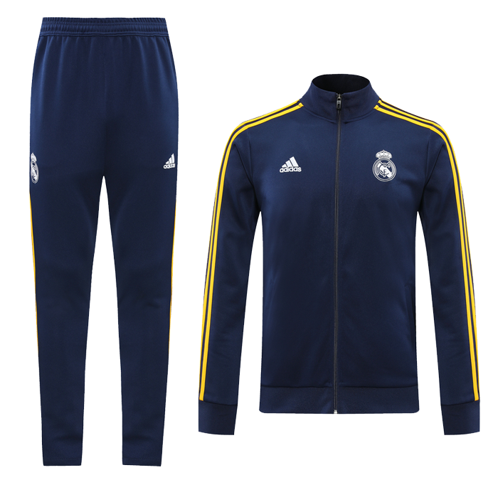 20/21 Real Madrid Navy&Yellow High Neck Collar Training Kit(Jacket+Trouser)