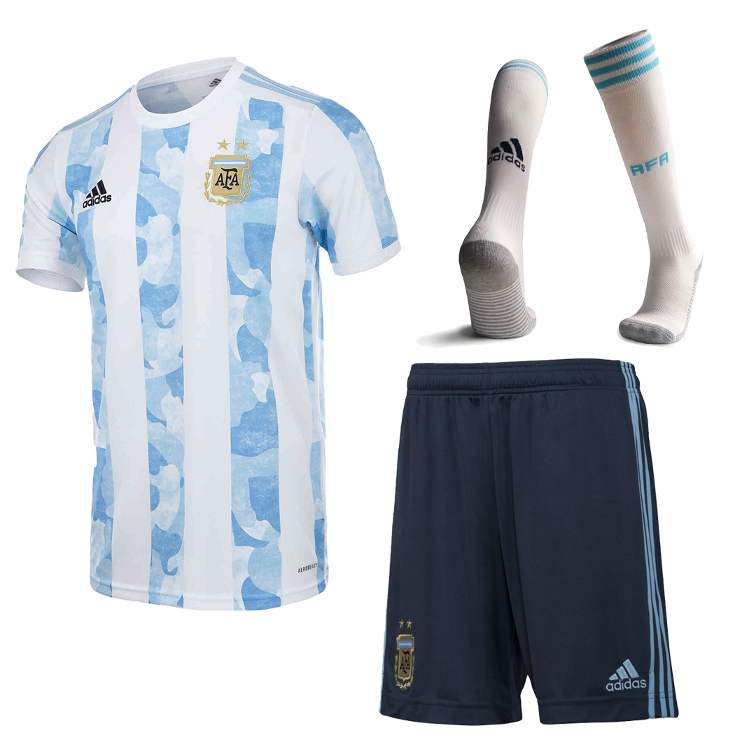 Argentina Soccer Jersey Home Whole Kit (Shirt+Short+Socks) Replica 2021