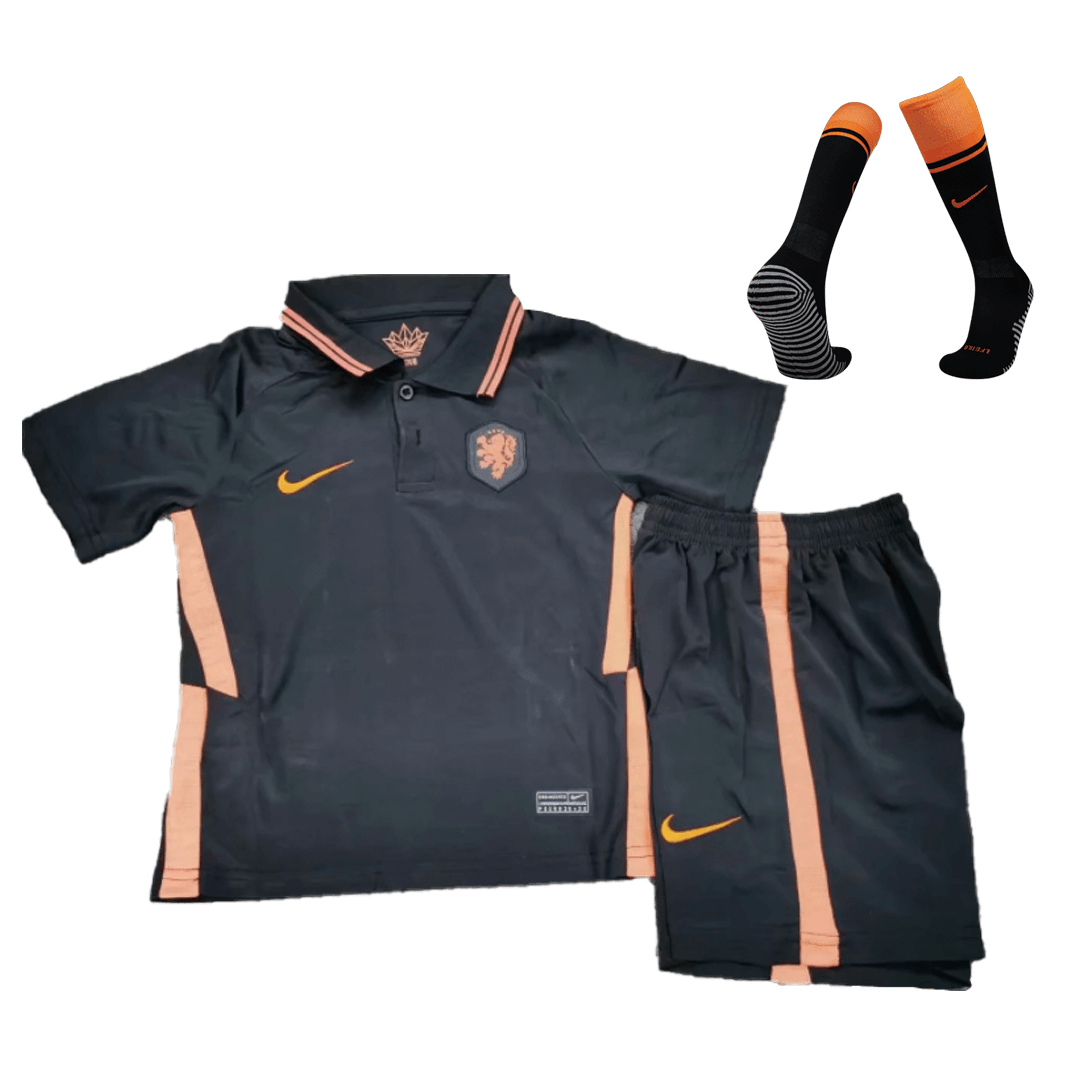 Netherlands Kid's Soccer Jersey Away Whole Kit(Shirt+Short+Socks) 2021