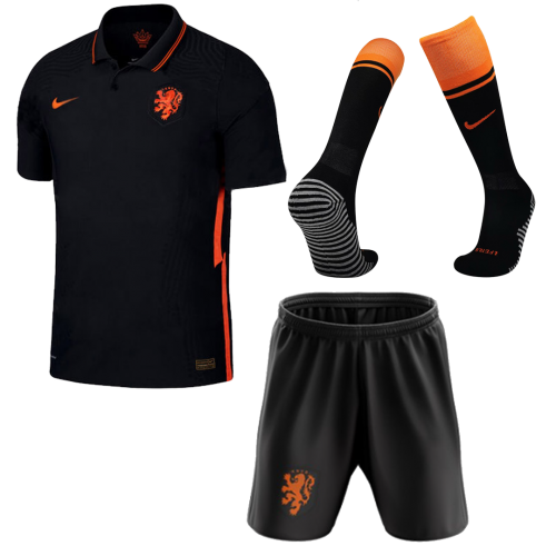 2020 Netherlands Away Black Soccer Jersey Whole Kit(Shirt+Short+Socks)