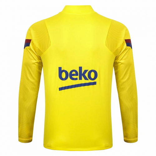 20/21 Barcelona Fluorescent Yellow Zipper Sweat Shirt Kit(Top+Trouser)