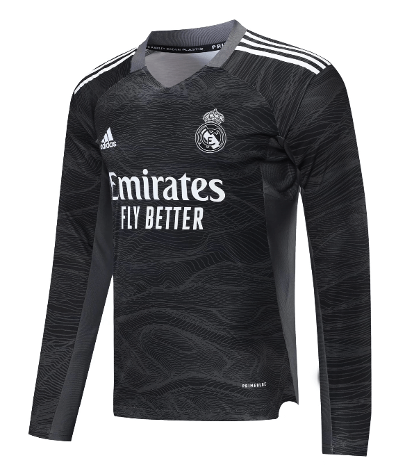 Real Madrid Soccer Jersey Goalkeeper Long Sleeve Black Kit (Jersey+Short) Replica 2021/22