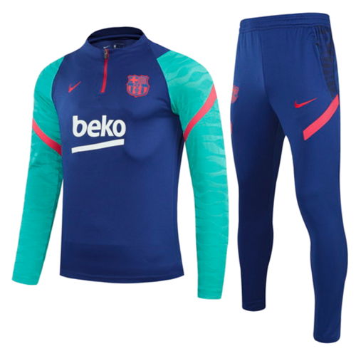 Kids Barcelona Zipper Sweat Kit (Top+Trouser) Blue&Green 2021/22