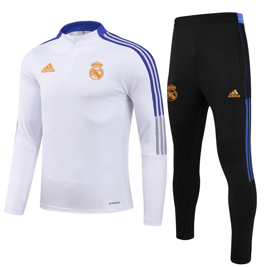 Kids Real Madrid Zipper Sweat Kit(Top+Pants) White 2021/22