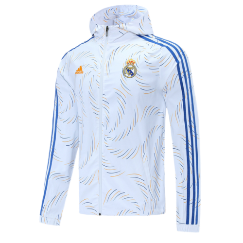 Real Madrid Windbreaker Hoodie Jacket White & Blue 2021/22