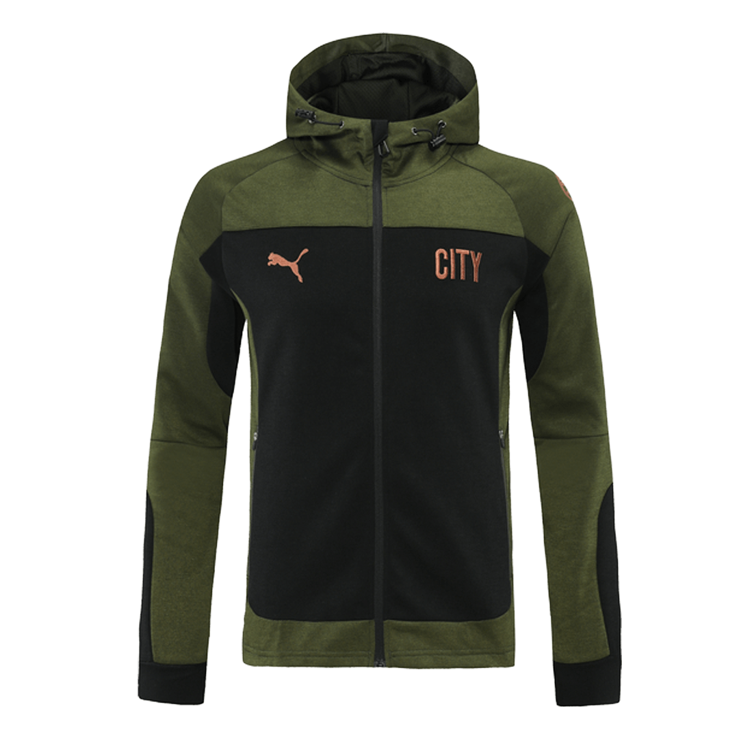 Manchester City Hoodie Training Jacket Kit (Jacket+Pants) Black&Dark Green 2021/22