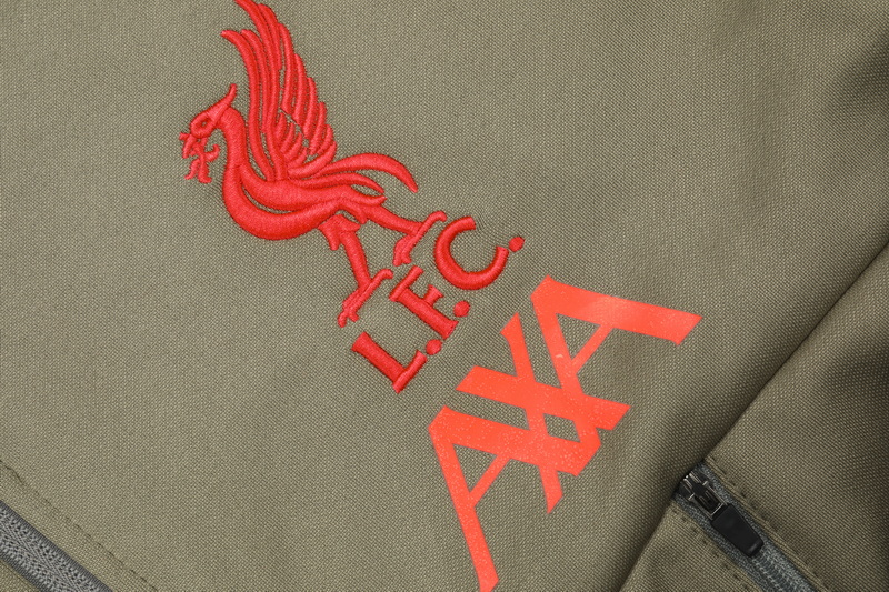 Liverpool Hoodie Training Kit Khaki&Red (Jacket+Pants) 2021/22