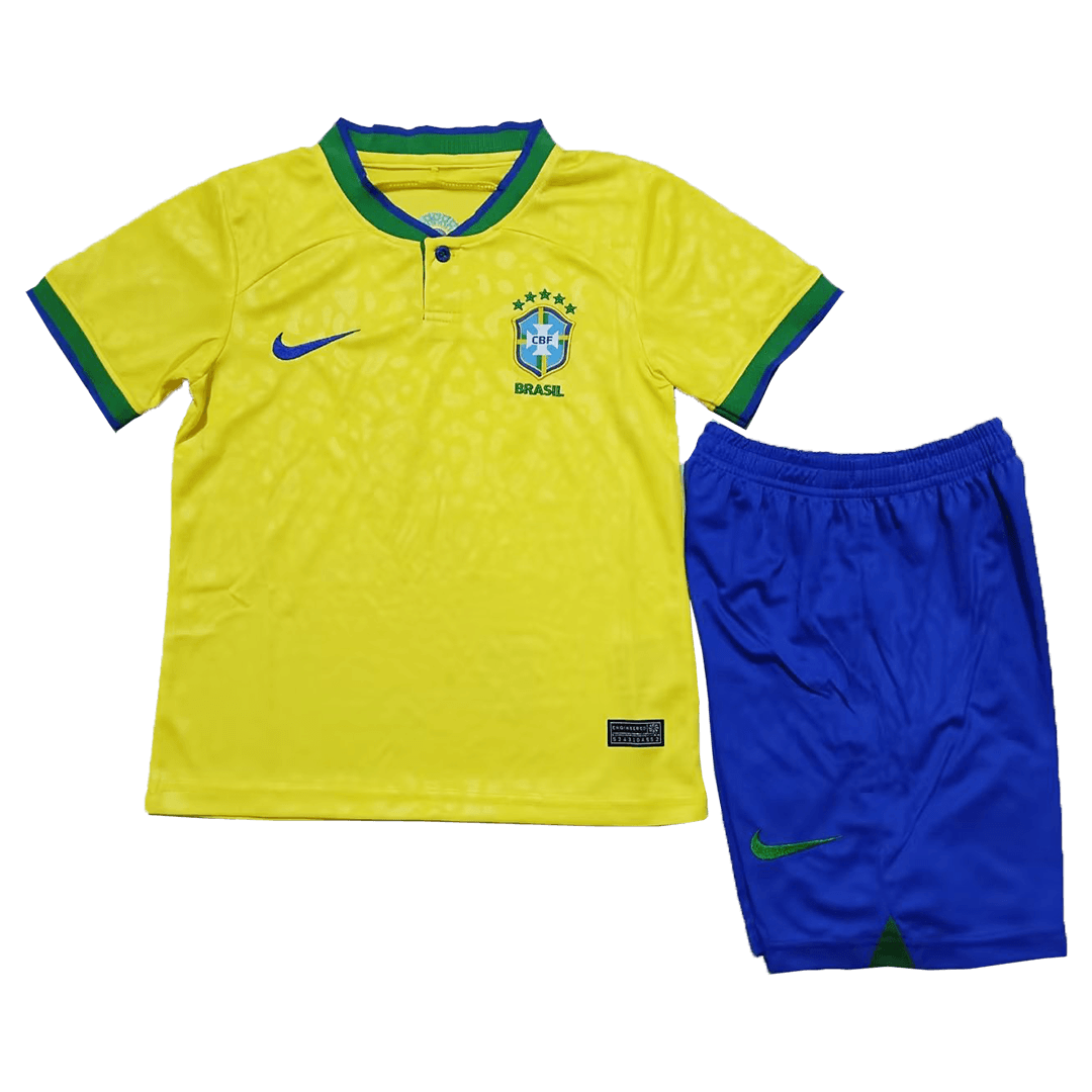 Brazil Kids Soccer Jersey Away Kit(Jersey+Shorts) World Cup 2022