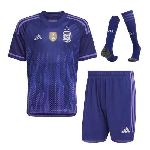 Argentina Kids Three Stars Away Jersey Whole Kit World Cup 2022