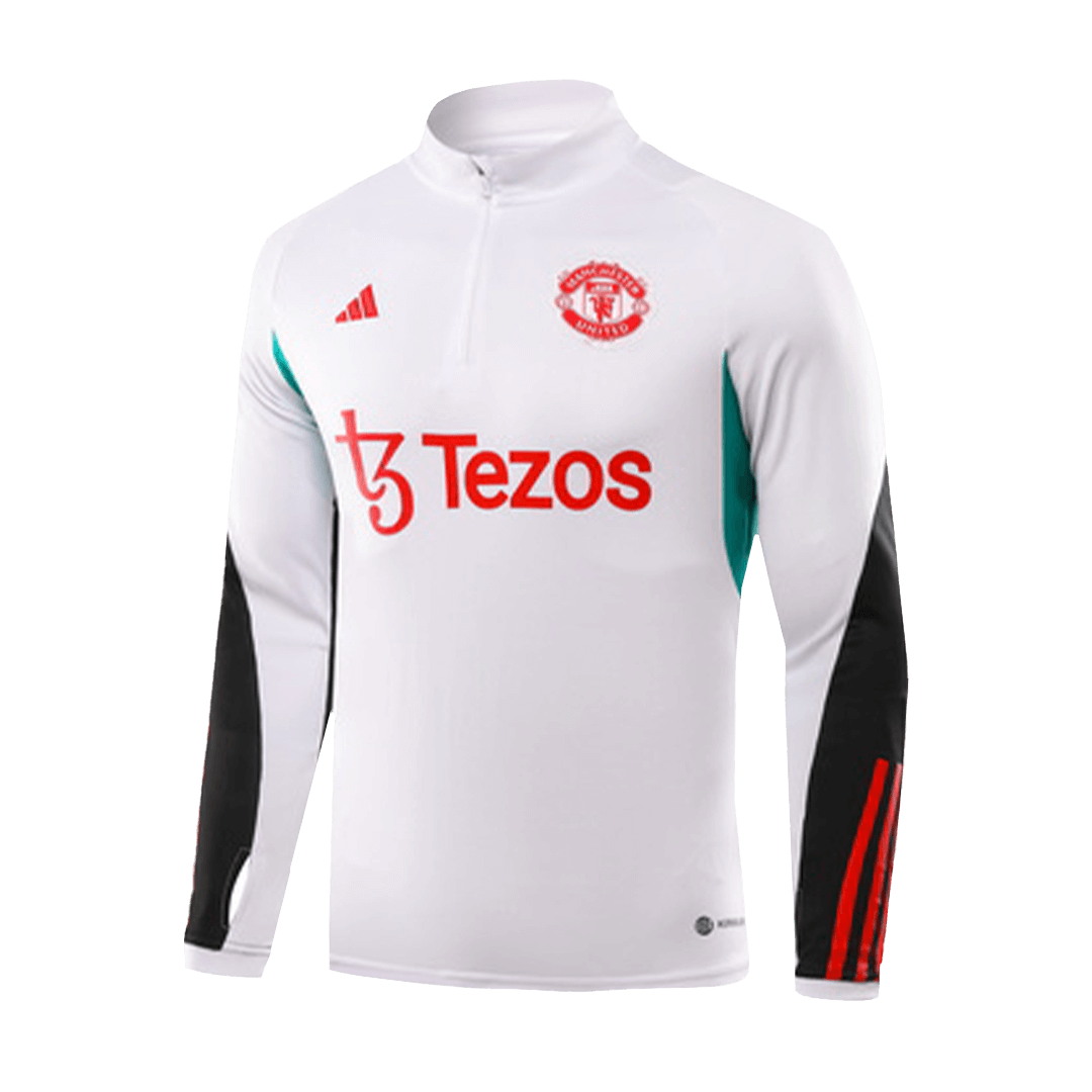 Kids Manchester United Zipper Sweatshirt Kit(Top+Pants) White 2023/24