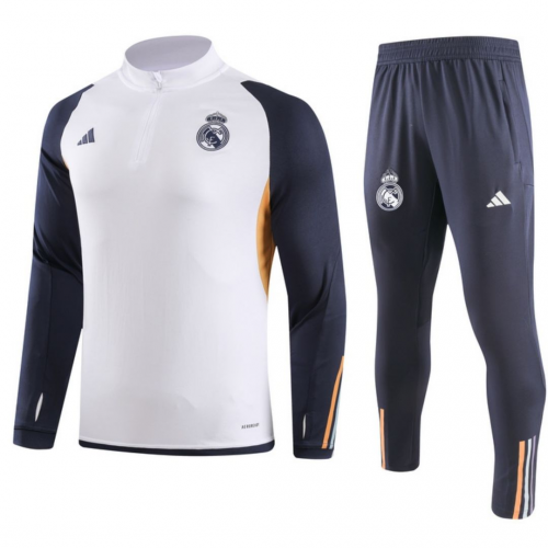 Kids Real Madrid Zipper Sweat Kit(Top+Pants) White 2023/24