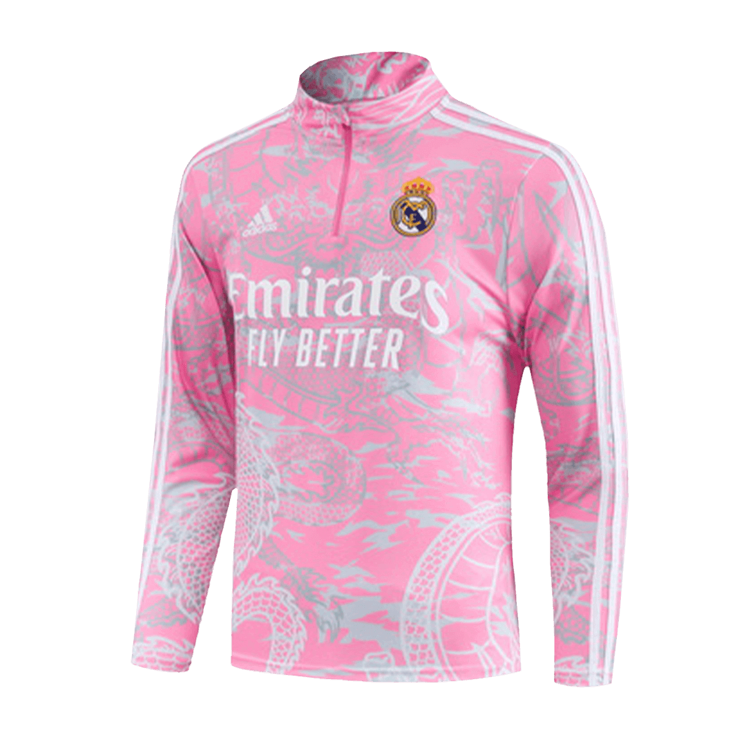 Kids Real Madrid Zipper Sweatshirt Kit(Top+Pants) Pink 2023/24