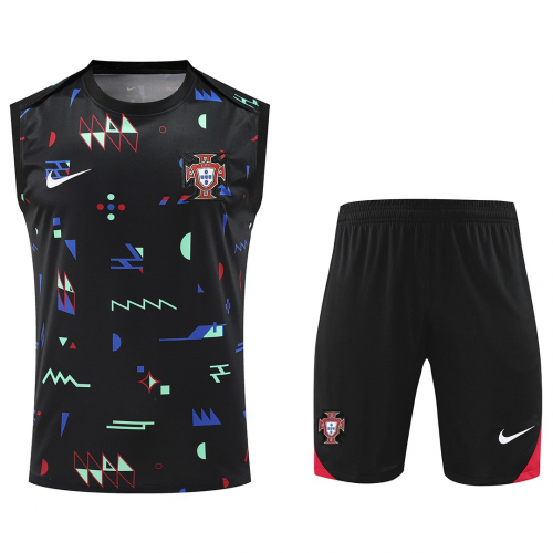 Portugal Pre-Match Sleeveless Kit (Top+Shorts) Black Euro 2024