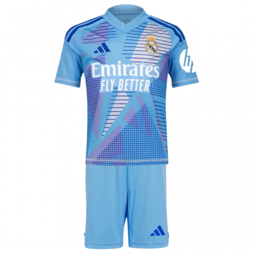 Kids Real Madrid Goalkeeper Kit Jersey Shorts 2024 25 MineJerseys