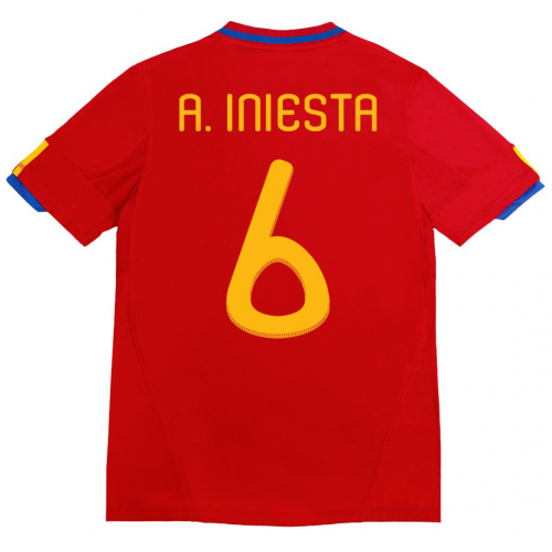 A. INIESTA #6 Retro Spain Home Jersey 2010